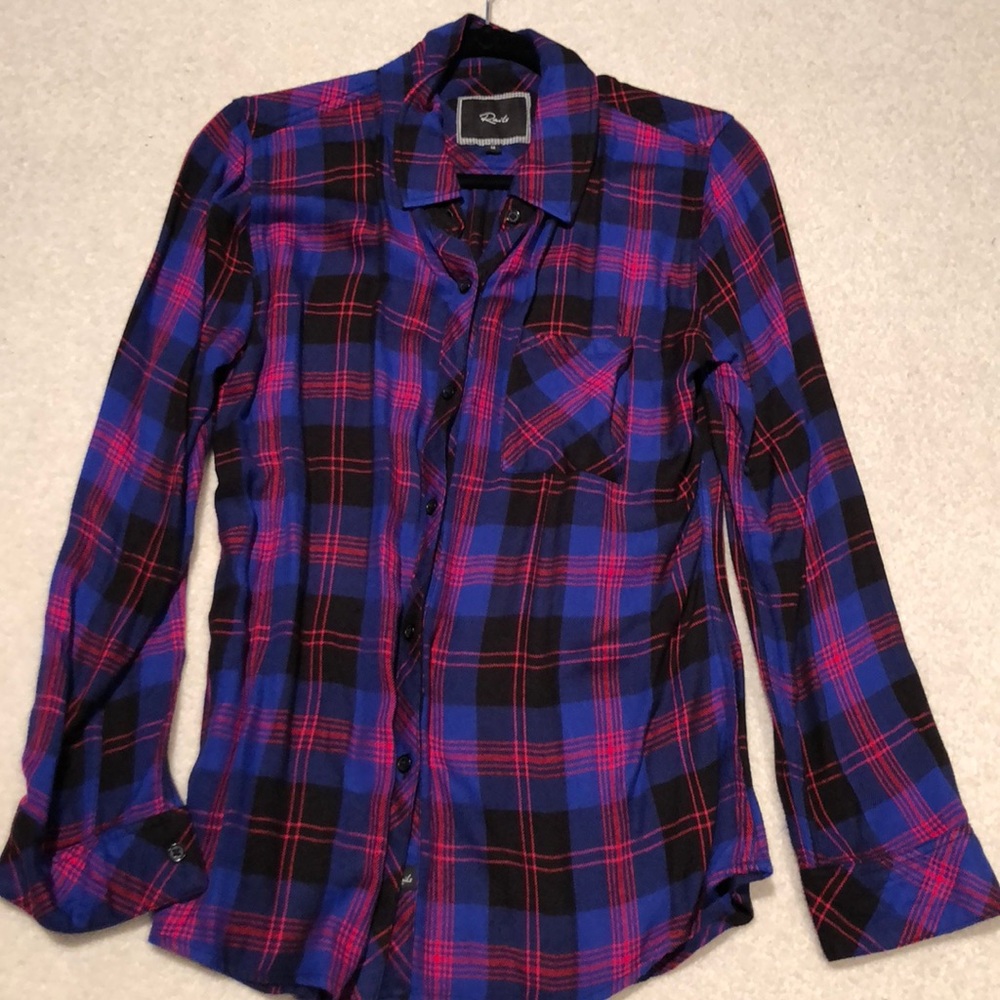 Rails black/pink/blue button down.